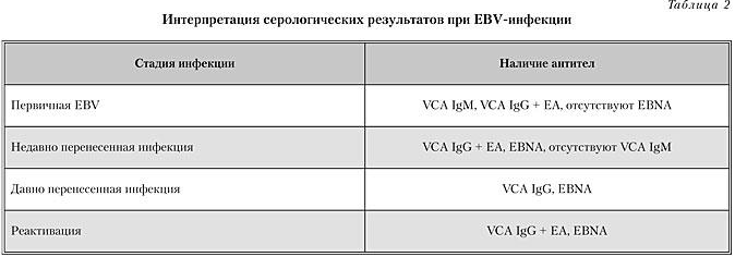 Интерпритация серологических результатов при EBV-инфекции